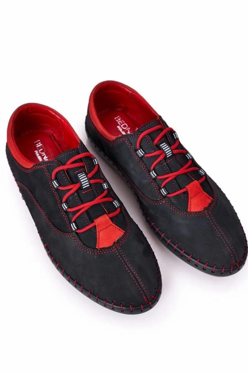 Outlet Boto Męskie Skórzane Półbuty BEDNAREK Granatowe