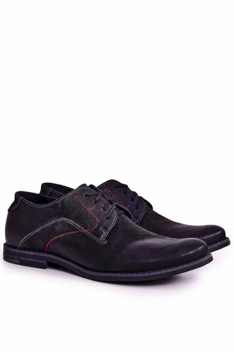 Hot Boto Męskie Skórzane Półbuty Casualowe Czarne