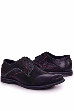 Hot Boto Męskie Skórzane Półbuty Casualowe Czarne