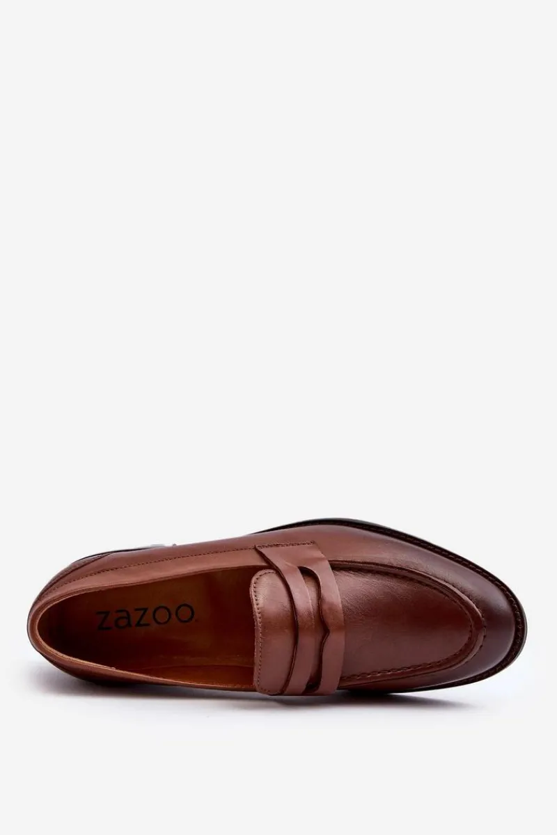 Outlet Zazoo Męskie Skórzane Półbuty Loafersy 1570/1 Brązowe Brązowy
