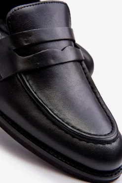 Clearance Męskie Skórzane Półbuty Loafersy 1570/1 Czarne Męskie Półbuty Eleganckie