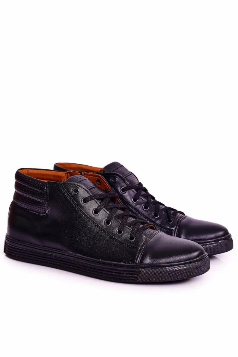 Online Boto Męskie Skórzane Półbuty Tenisówki BEDNAREK Czarne