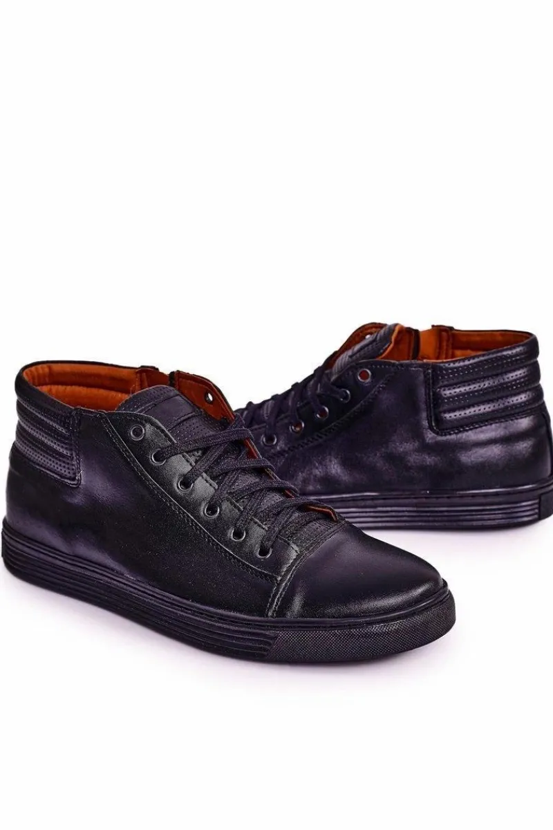 Online Boto Męskie Skórzane Półbuty Tenisówki BEDNAREK Czarne