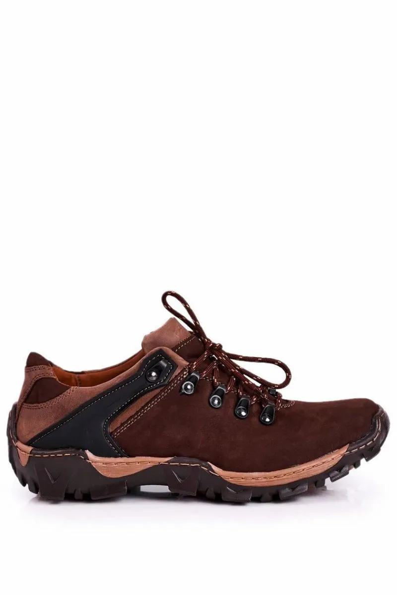 Sale Męskie Skórzane Półbuty Trekkingowe BEDNAREK Brązowe Męskie Obuwie Trekkingowe Męskie