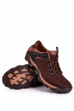 Sale Męskie Skórzane Półbuty Trekkingowe BEDNAREK Brązowe Męskie Obuwie Trekkingowe Męskie