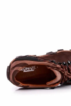 Sale Męskie Skórzane Półbuty Trekkingowe BEDNAREK Brązowe Męskie Obuwie Trekkingowe Męskie