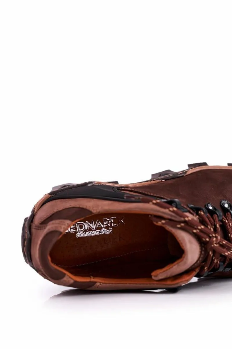 Sale Męskie Skórzane Półbuty Trekkingowe BEDNAREK Brązowe Męskie Obuwie Trekkingowe Męskie