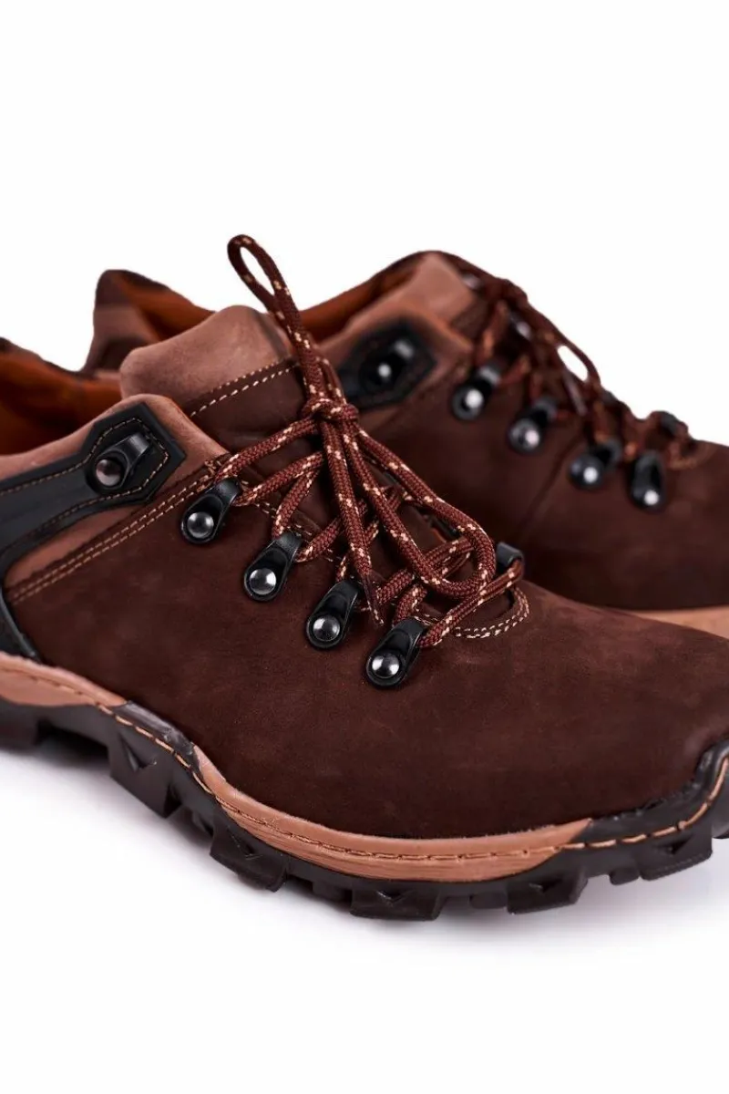 Sale Męskie Skórzane Półbuty Trekkingowe BEDNAREK Brązowe Męskie Obuwie Trekkingowe Męskie