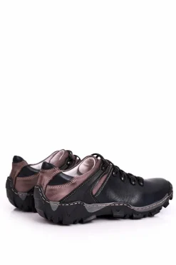 Outlet Męskie Skórzane Półbuty Trekkingowe BEDNAREK Granatowe Męskie Obuwie Trekkingowe Męskie