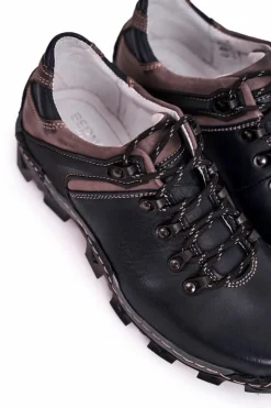 Outlet Męskie Skórzane Półbuty Trekkingowe BEDNAREK Granatowe Męskie Obuwie Trekkingowe Męskie