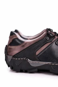 Outlet Męskie Skórzane Półbuty Trekkingowe BEDNAREK Granatowe Męskie Obuwie Trekkingowe Męskie