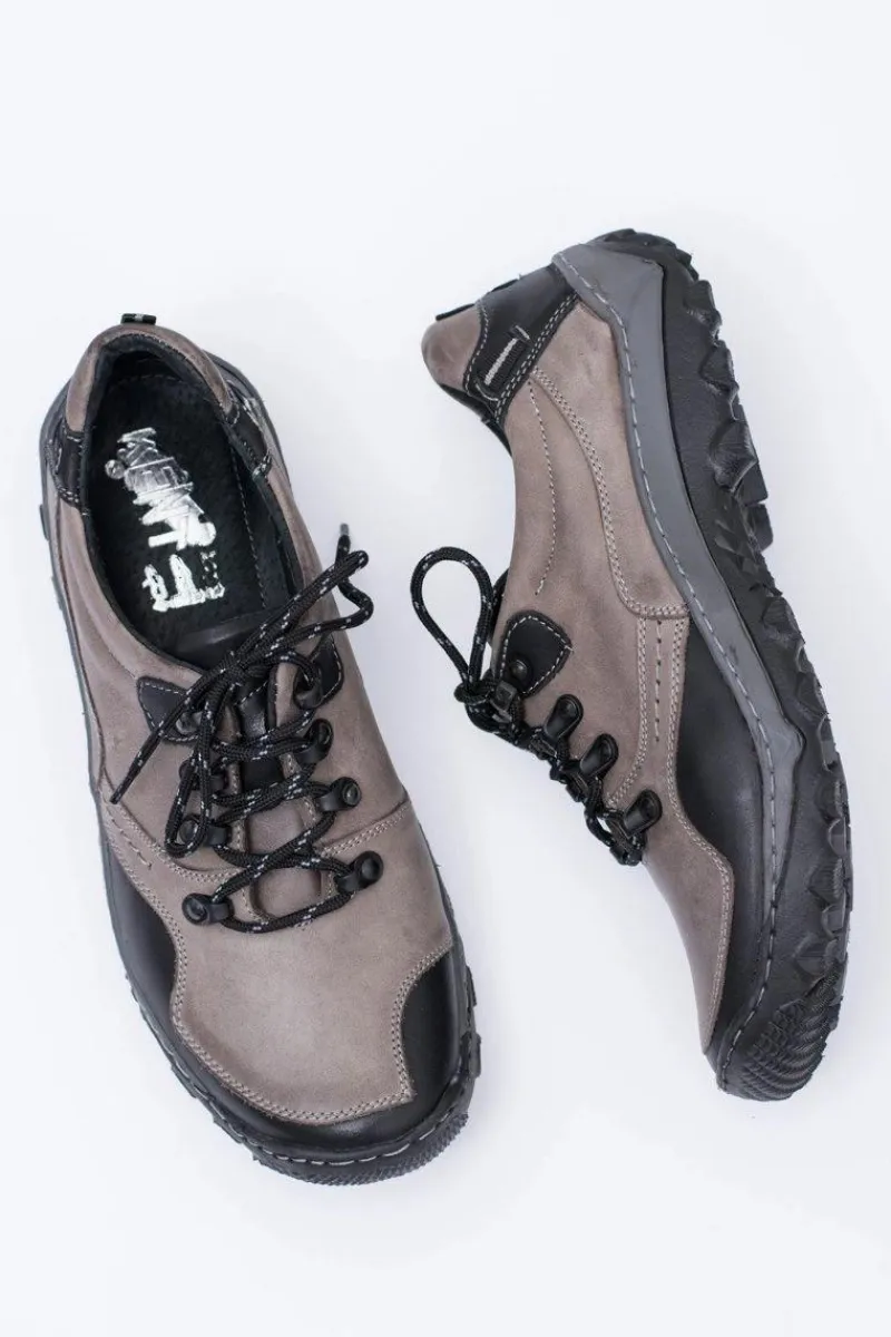 Męskie Skórzane Szare Półbuty Trekkingowe Gretin Męskie Obuwie Trekkingowe Męskie