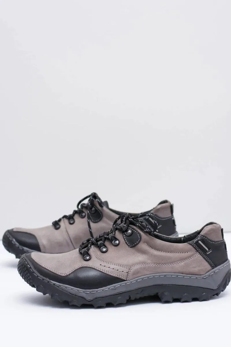 Męskie Skórzane Szare Półbuty Trekkingowe Gretin Męskie Obuwie Trekkingowe Męskie