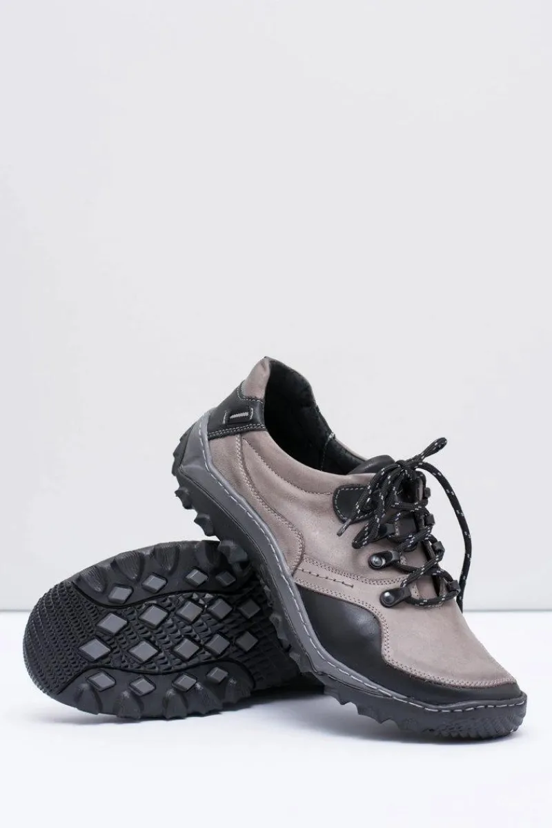 Męskie Skórzane Szare Półbuty Trekkingowe Gretin Męskie Obuwie Trekkingowe Męskie