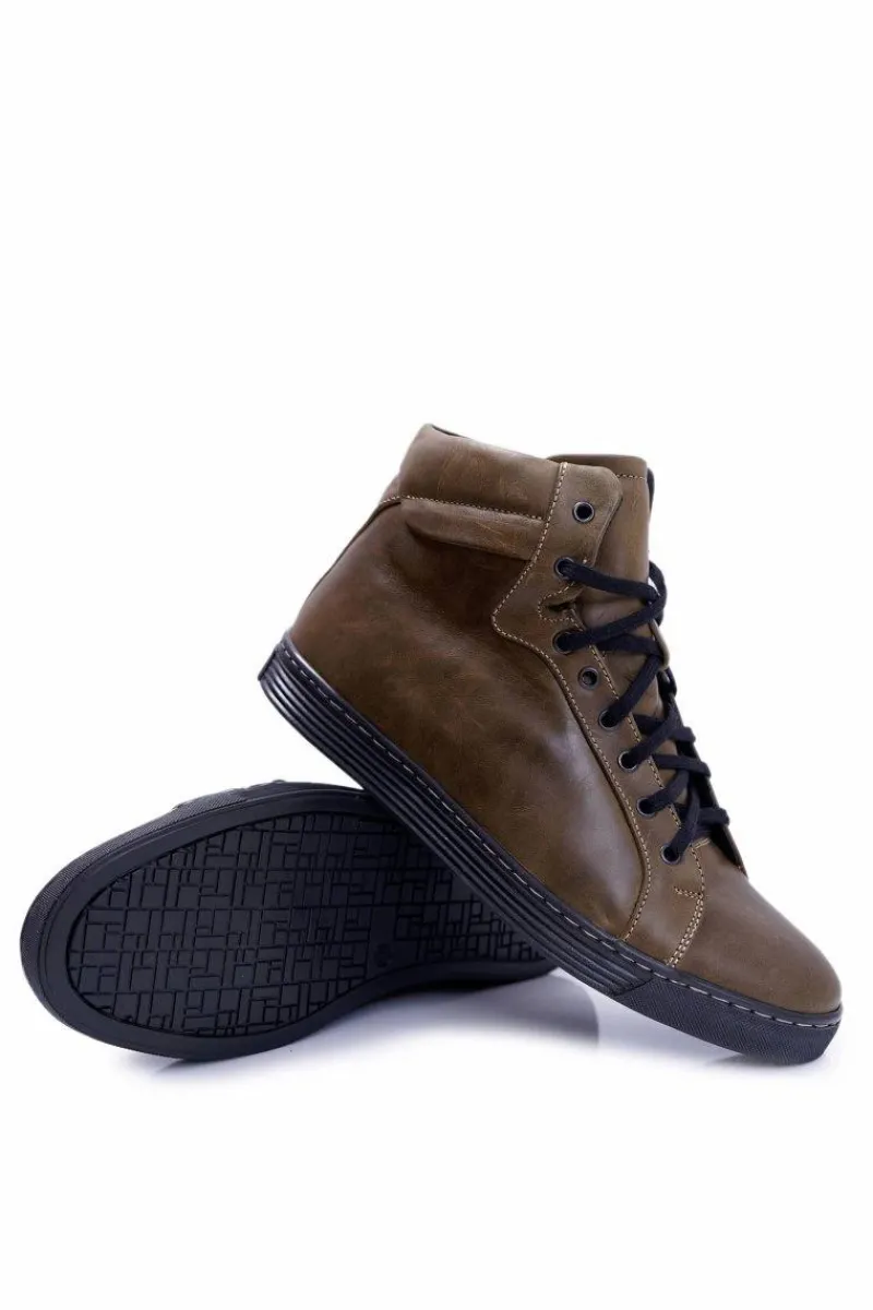 Trampki Wysokie|Trampki Męskie Wysokie>Boto Męskie Skórzane Tenisówki Bednarek Oliwkowe Edys