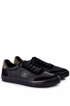 Trampki Męskie Big Star|Trampki Niskie>Big Star Shoes Męskie Skórzane Tenisówki Big Star II174008 Czarno-Zielone