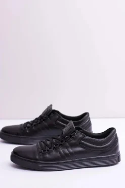 Outlet Boto Męskie Skórzane Tenisówki Czarne Elon