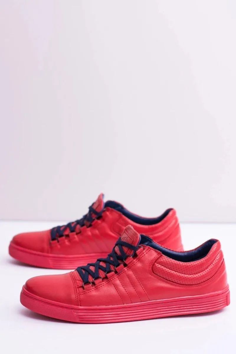 Trampki Niskie|Trampki Męskie Niskie>Boto Męskie Skórzane Tenisówki Czerwone Elon