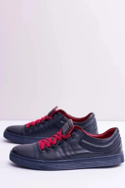 Best Męskie Skórzane Tenisówki Granatowe Elon Męskie Trampki Niskie|Trampki Męskie Niskie