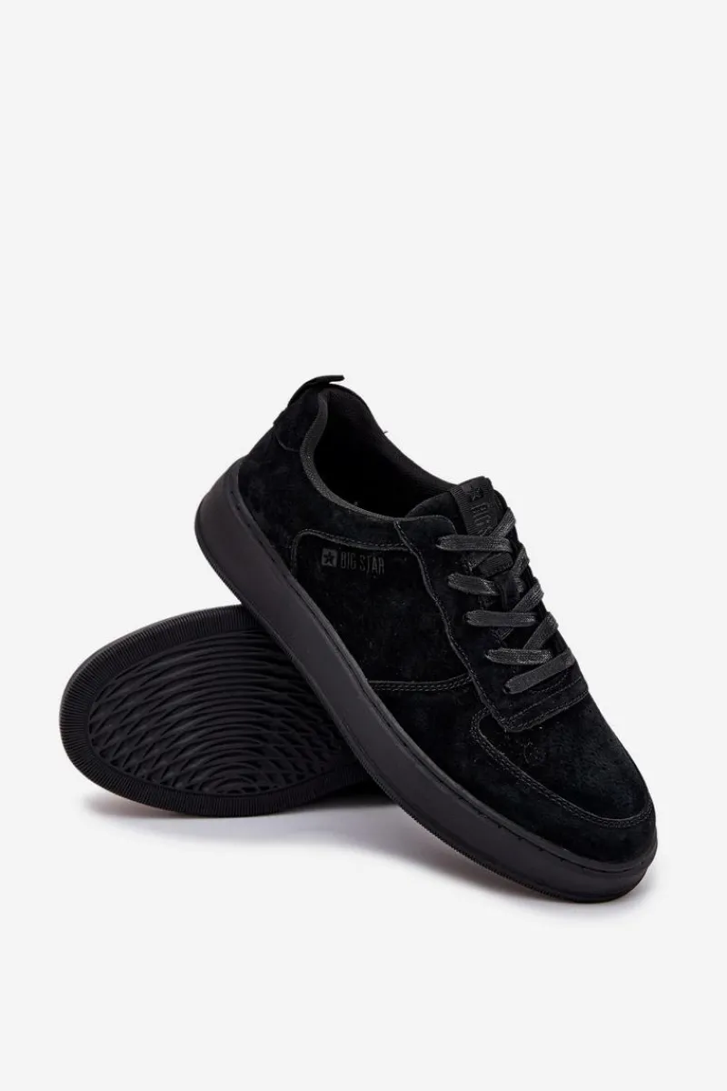 Obuwie Sportowe Męskie>Big Star Shoes Męskie Sneakersy Na Platformie Zamszowe Big Star OO174012 Czarne Czarny