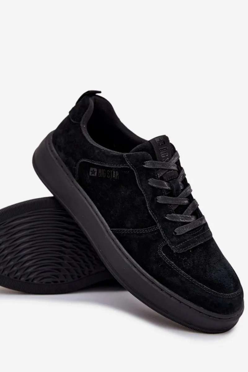 Obuwie Sportowe Męskie>Big Star Shoes Męskie Sneakersy Na Platformie Zamszowe Big Star OO174012 Czarne Czarny