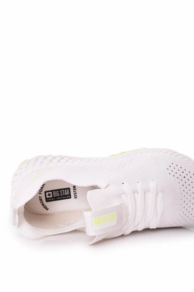 Trampki Męskie Big Star|Obuwie Sportowe Męskie>Big Star Shoes Męskie Sportowe Buty Memory Foam Big Star FF174235 Biało-Limonkowe