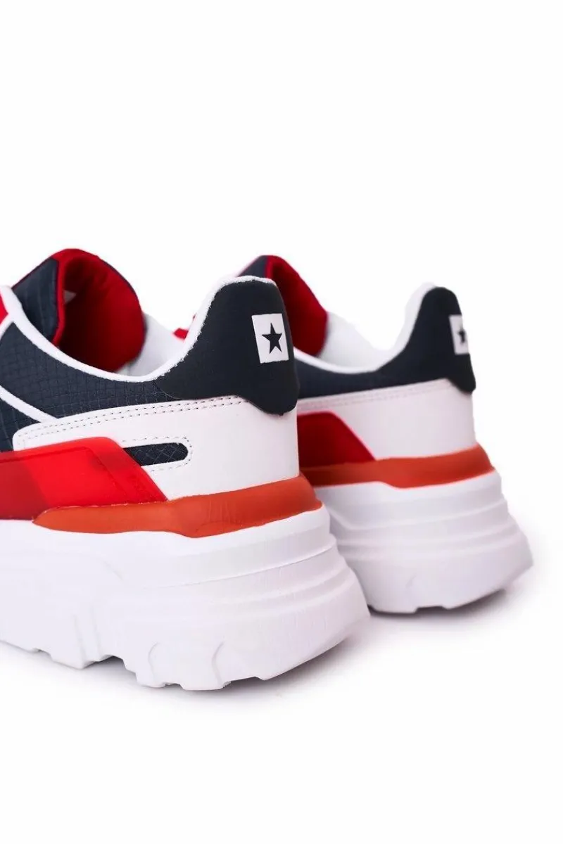 Sale Męskie Sportowe Buty Memory Foam Big Star HH174207 Granatowo-Białe Męskie Trampki Męskie Big Star|Obuwie Sportowe Męskie