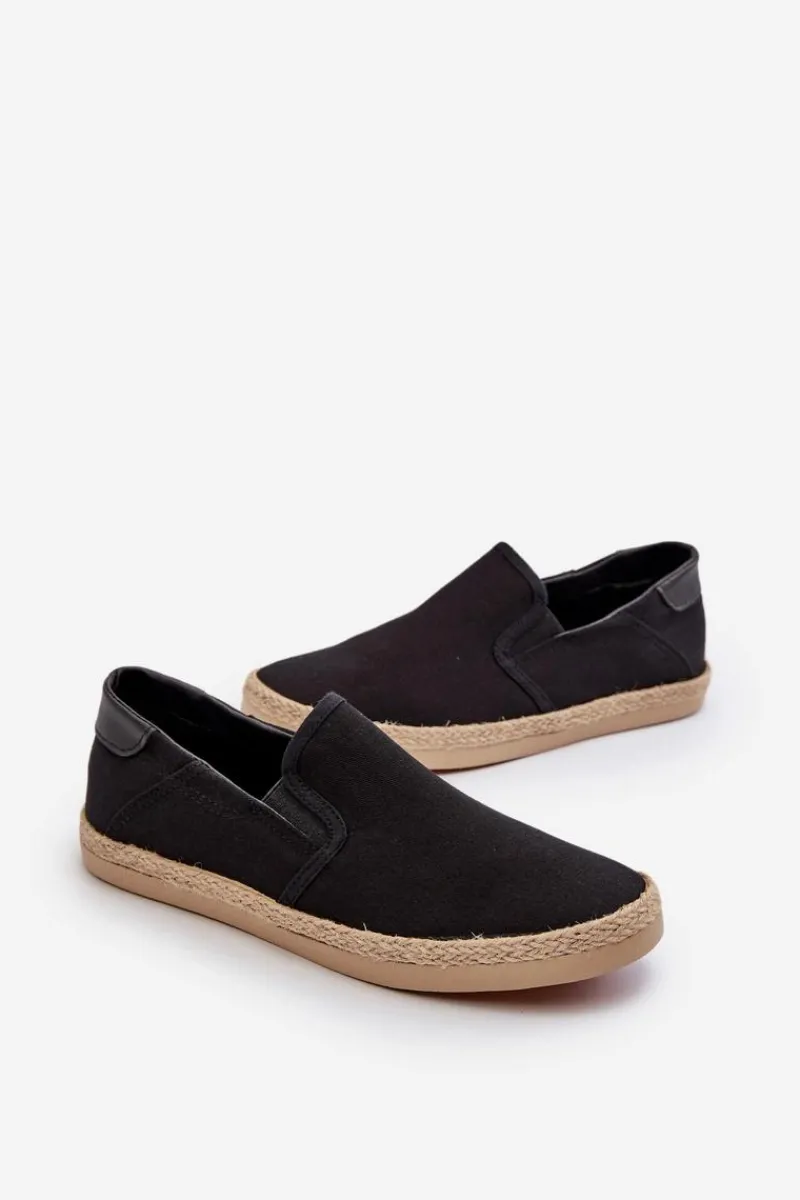 Trampki Niskie|Trampki Męskie Niskie>Evento Męskie Tenisówki Espadryle Z Plecionką Czarne Fenen Czarny