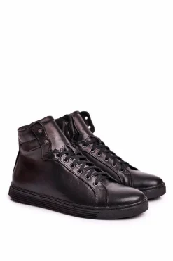 Trampki Wysokie|Trampki Męskie Wysokie>Boto Męskie trampki skórzane KENT czarne Chris