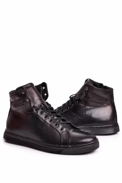 Trampki Wysokie|Trampki Męskie Wysokie>Boto Męskie trampki skórzane KENT czarne Chris