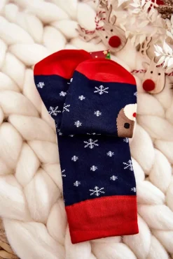 Sale Męskie Świąteczne Skarpetki Renifer Granatowo-Czerwone Skarpetki|Skarpetki