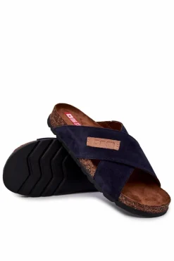 Clearance Big Star Shoes Męskie Wygodne Klapki Big Star JJ176008 Granatowe