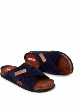 Clearance Big Star Shoes Męskie Wygodne Klapki Big Star JJ176008 Granatowe