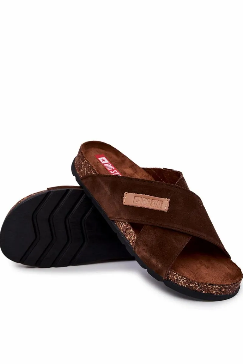 Klapki Męskie Big Star|Klapki Męskie Klasyczne>Big Star Shoes Męskie Wygodne Klapki Big Star JJ176006 Brązowe