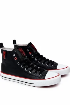 Clearance Męskie Wysokie Skórzane Trampki BIG STAR JJ174070 Czarne Męskie Trampki Męskie Big Star|Trampki Wysokie