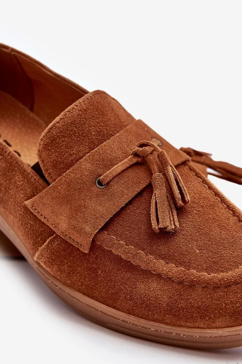 Sale Męskie Zamszowe Loafersy Półbuty 1566 - Ciepły Brąz Męskie Półbuty Casual|Półbuty Eleganckie