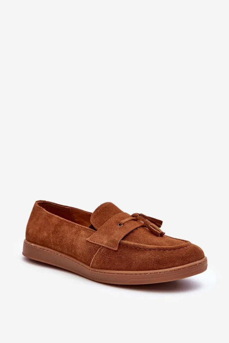 Sale Męskie Zamszowe Loafersy Półbuty 1566 - Ciepły Brąz Męskie Półbuty Casual|Półbuty Eleganckie