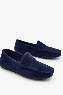 Clearance Męskie Zamszowe Mokasyny Granatowe Wesley Męskie Mokasyny Wsuwane