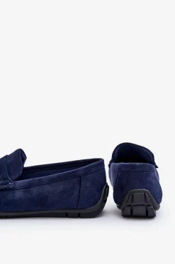 Clearance Męskie Zamszowe Mokasyny Granatowe Wesley Męskie Mokasyny Wsuwane