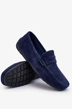 Clearance Męskie Zamszowe Mokasyny Granatowe Wesley Męskie Mokasyny Wsuwane