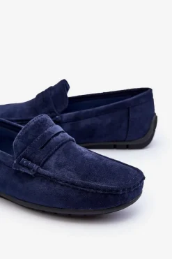 Clearance Męskie Zamszowe Mokasyny Granatowe Wesley Męskie Mokasyny Wsuwane