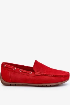 Hot Męskie Zamszowe Wsuwane Mokasyny Czerwone Rayan Męskie Mokasyny Wsuwane