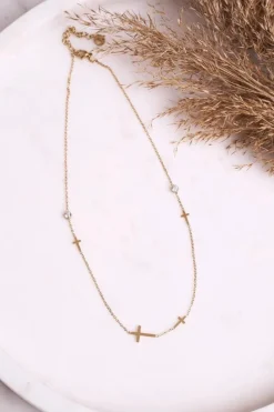 New Naszyjnik Łańcuszek Krzyżyki i Cyrkonie Złoty Gentle Naszyjniki