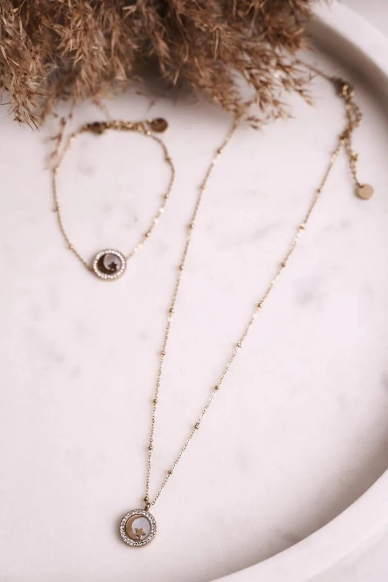 Online Naszyjnik Łańcuszek Księżyc i Gwiazdka Złoty Universe Naszyjniki