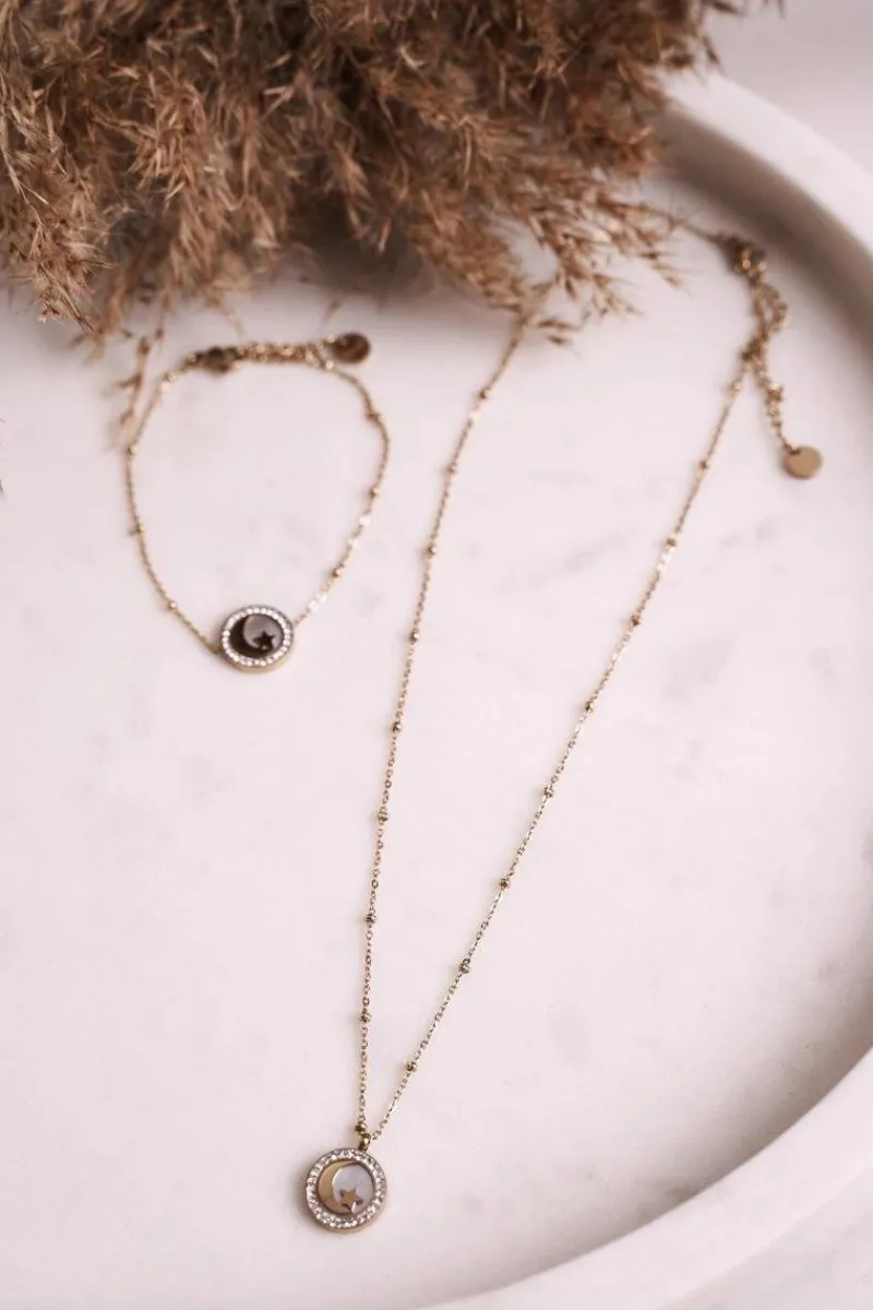 Online Naszyjnik Łańcuszek Księżyc i Gwiazdka Złoty Universe Naszyjniki