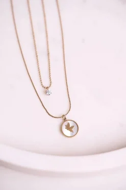 Clearance Naszyjnik Łańcuszek Podwójny Motyl i Cyrkonia Złoty Butterfly Naszyjniki