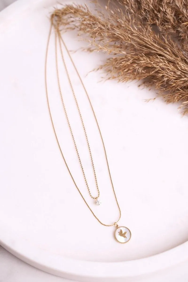 Clearance Naszyjnik Łańcuszek Podwójny Motyl i Cyrkonia Złoty Butterfly Naszyjniki