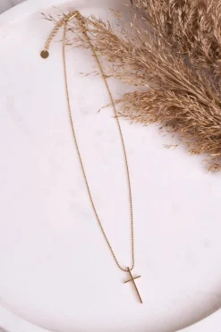 Naszyjniki>Boto Naszyjnik Łańcuszek z Krzyżykiem Złoty Simple