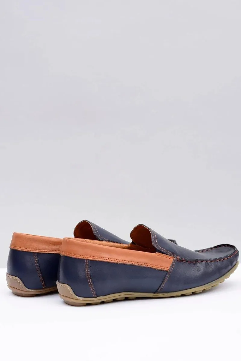 Clearance Neex | Granatowe Skórzane Męskie Wsuwane Mokasyny Pardon Męskie Mokasyny Wsuwane