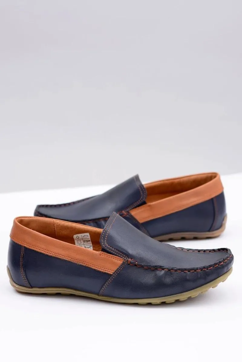 Clearance Neex | Granatowe Skórzane Męskie Wsuwane Mokasyny Pardon Męskie Mokasyny Wsuwane
